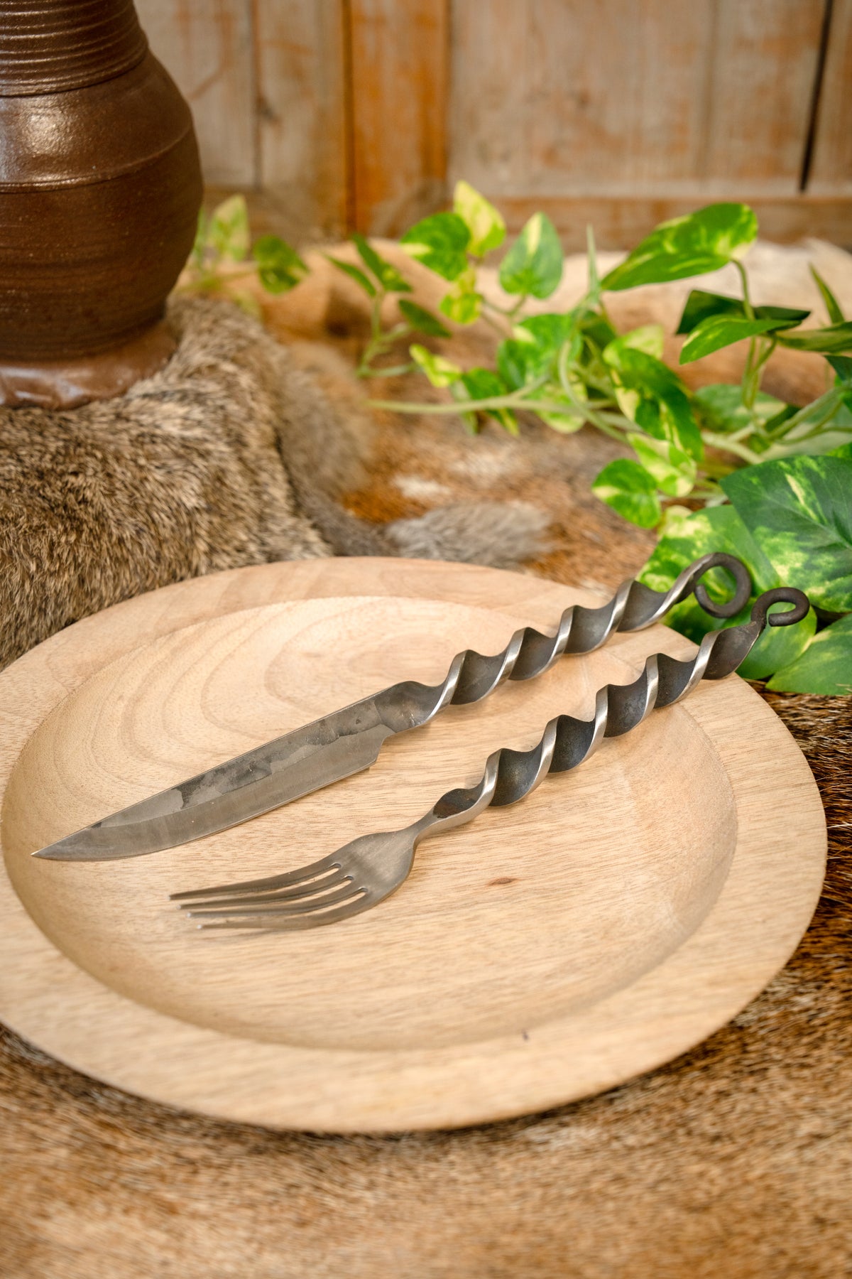 Knife and fork twisted handle, stainless steel