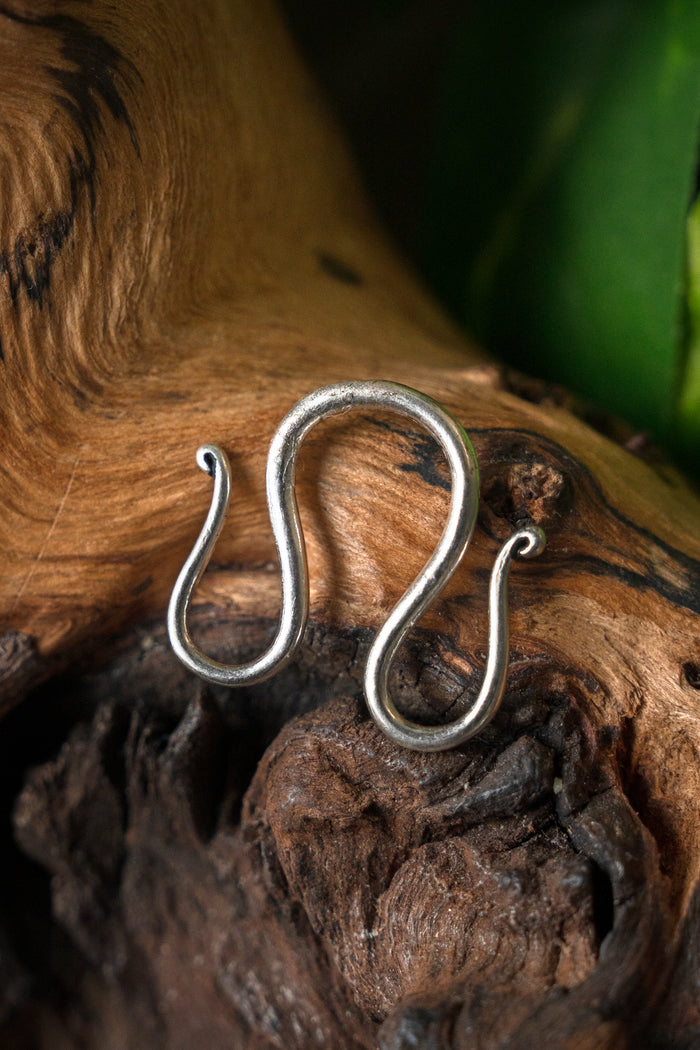 Viking jewellery hook, double, silvered bronze