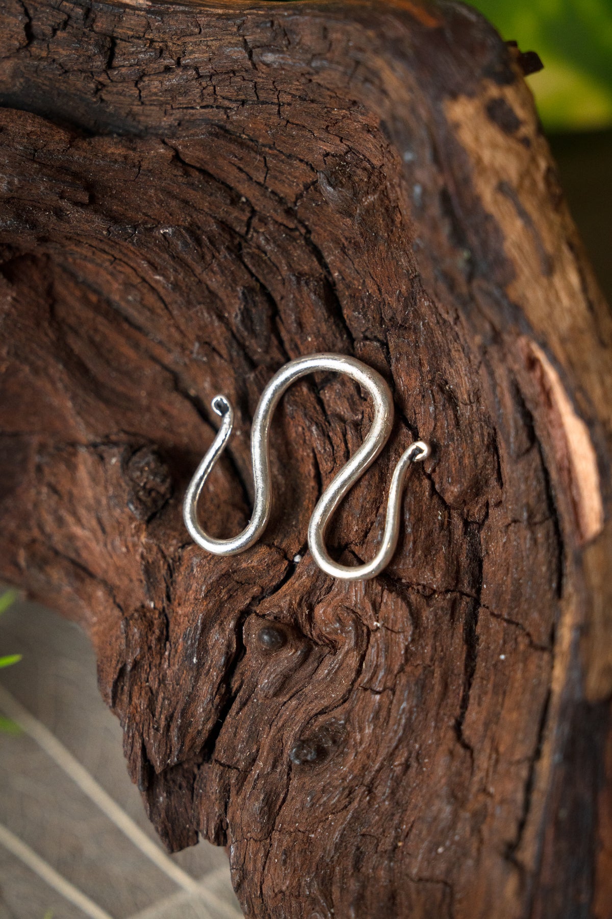 Viking jewellery hook, double, silvered bronze