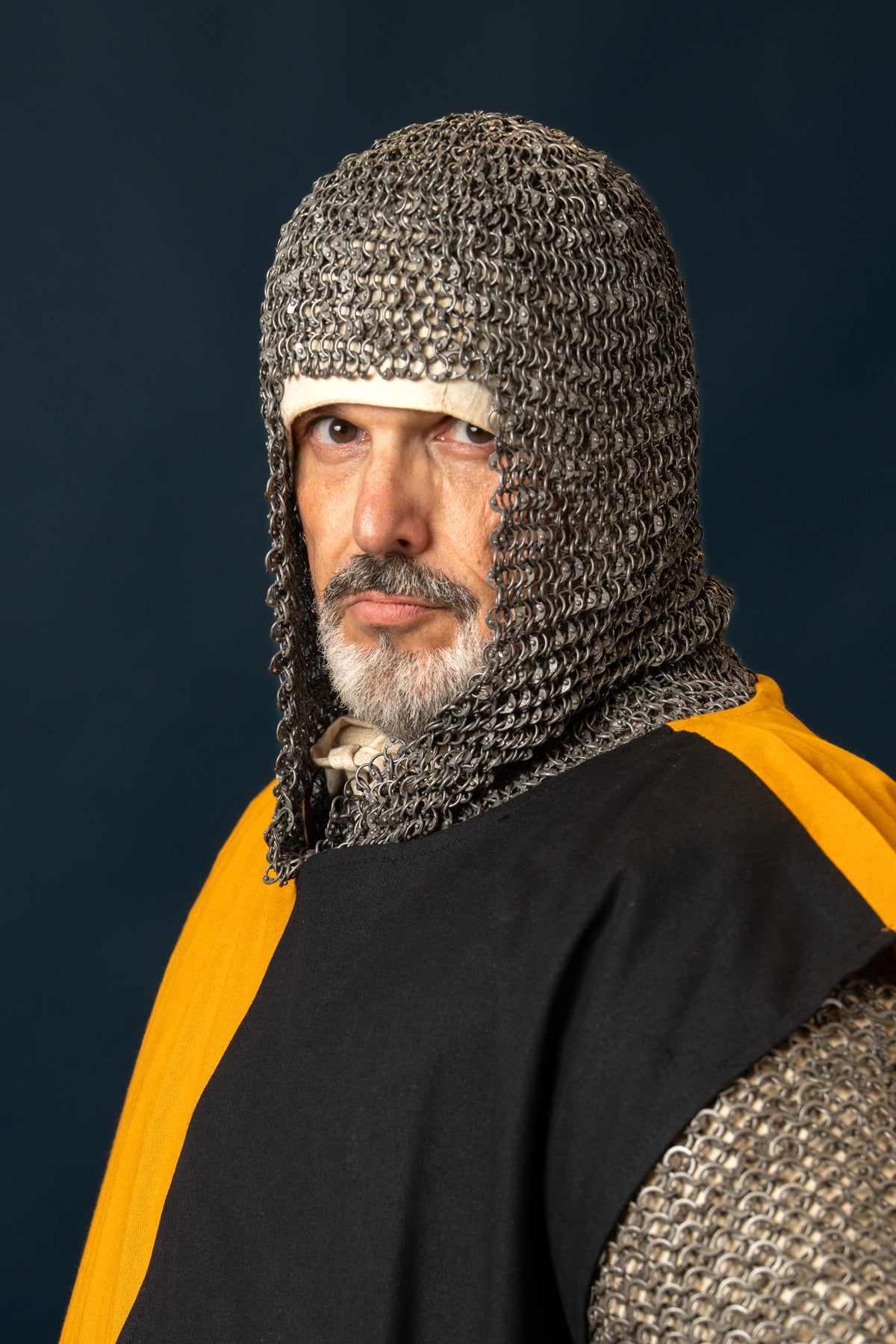 Chainmail coif with square neck, untreated, round rings riveted, 8 mm