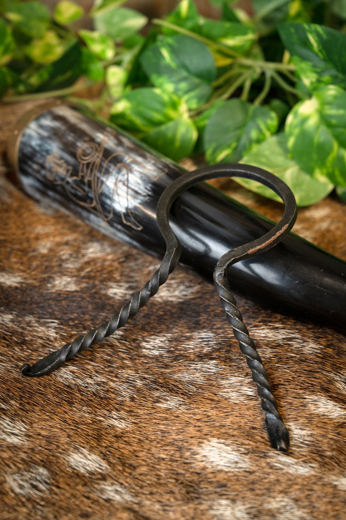 Drinking horn holder on the road