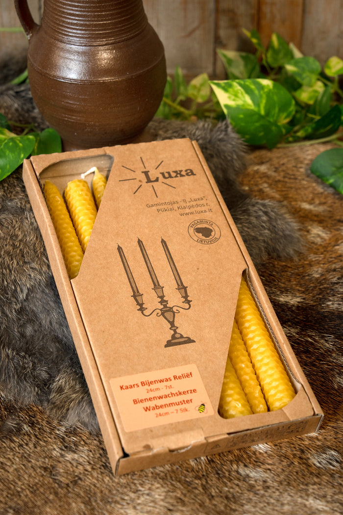 Rolled beeswax candle 24 cm, set of 7