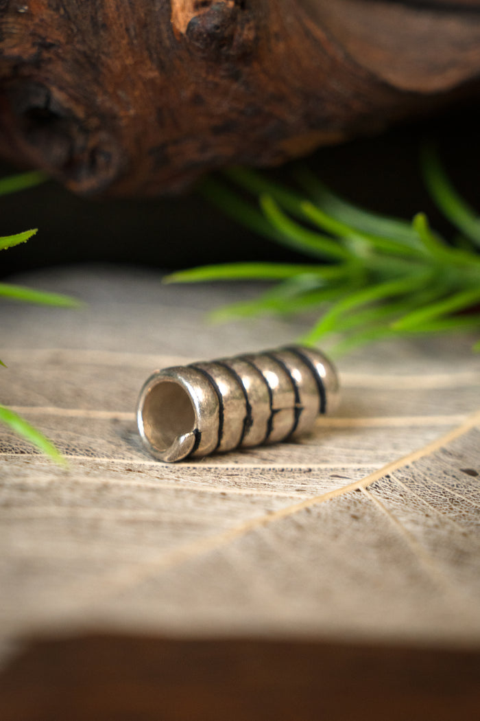 Viking hair / beard bead, silvered bronze