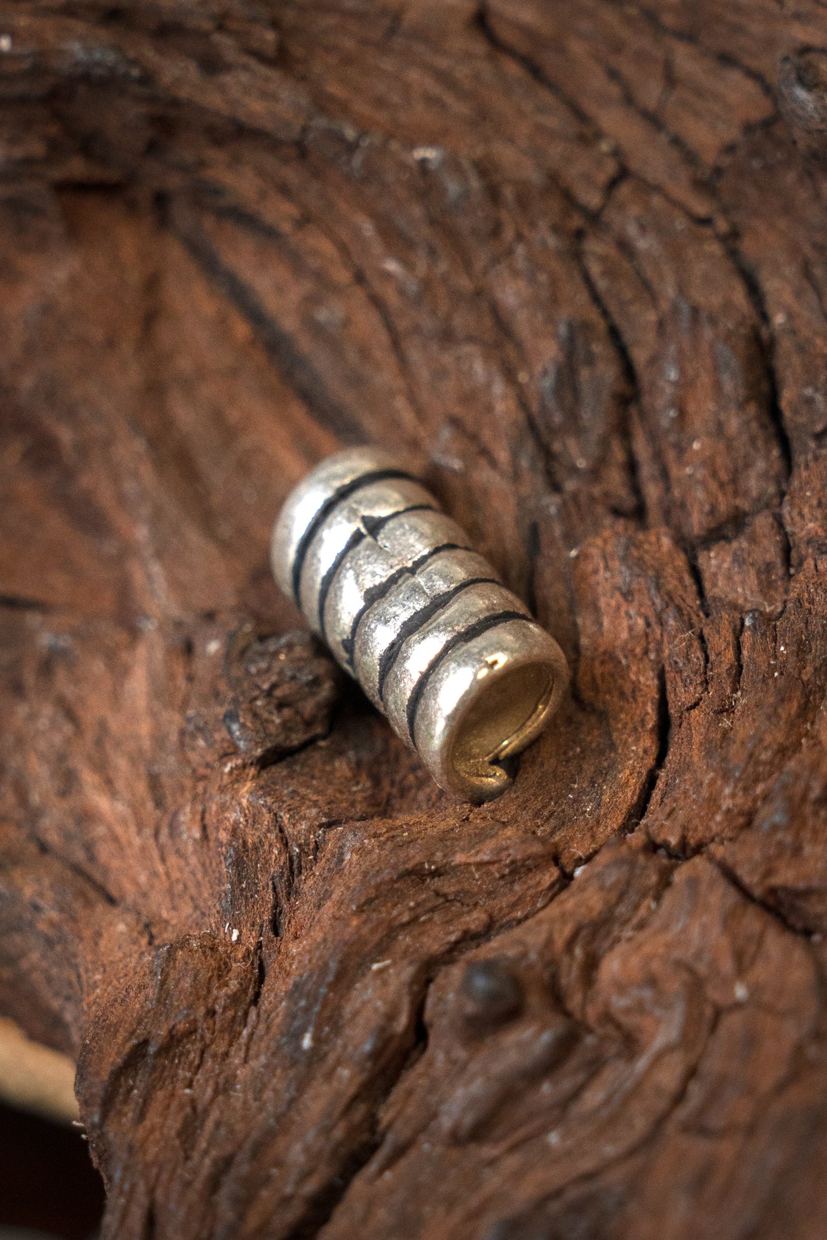 Viking hair / beard bead, silvered bronze