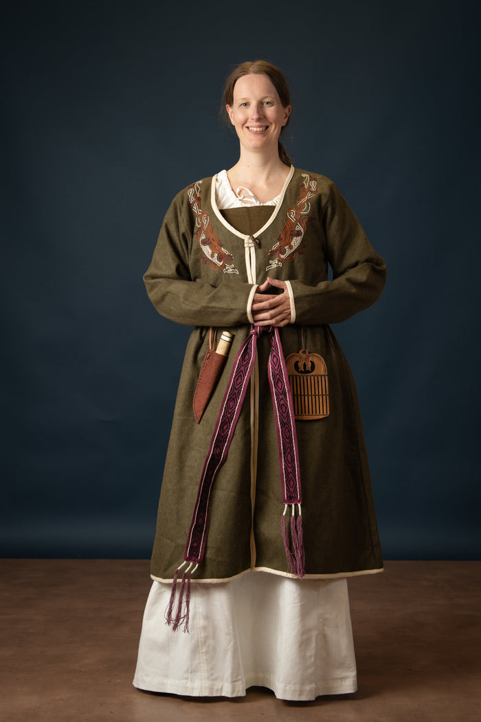 Viking kaftan Skadi, olive green, wool blend