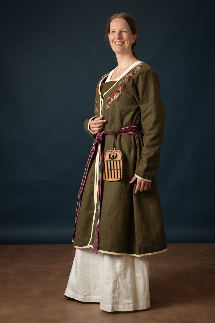 Viking kaftan Skadi, olive green, wool blend