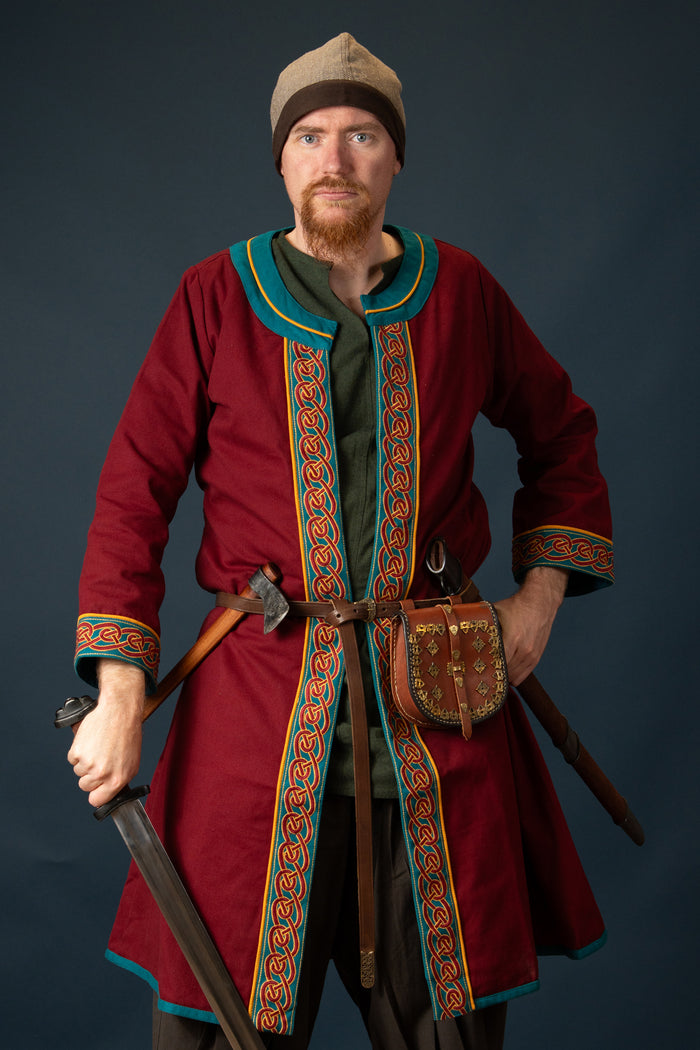 Embroidered Viking kaftan, red-blue