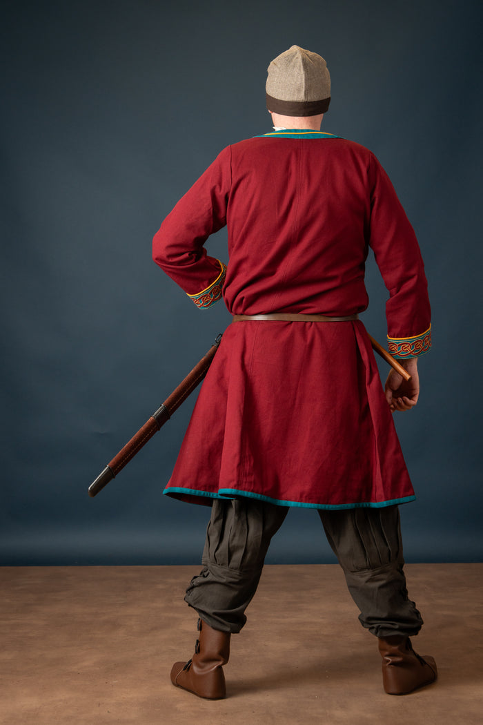 Embroidered Viking kaftan, red-blue