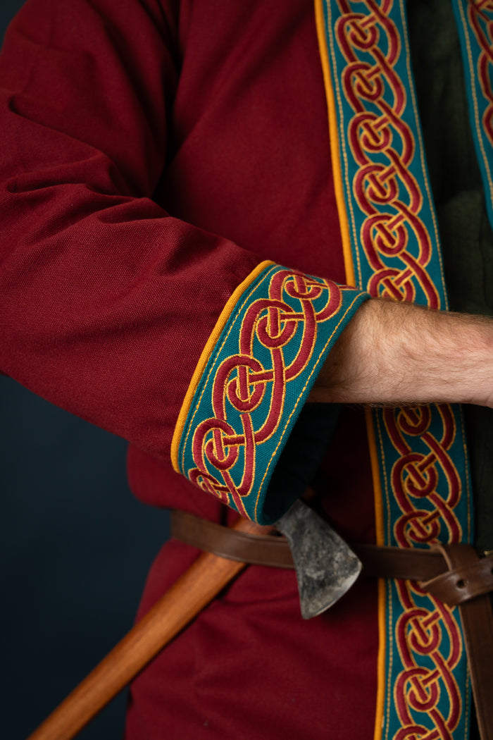 Embroidered Viking kaftan, red-blue
