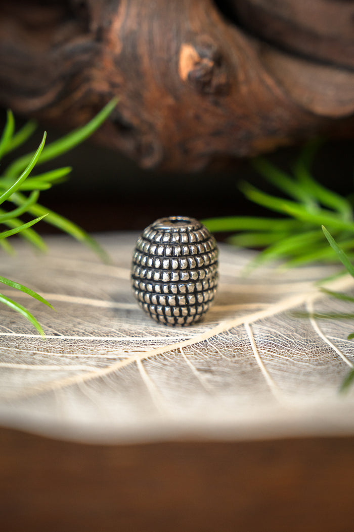 Viking beard bead Rusvik, silvered bronze