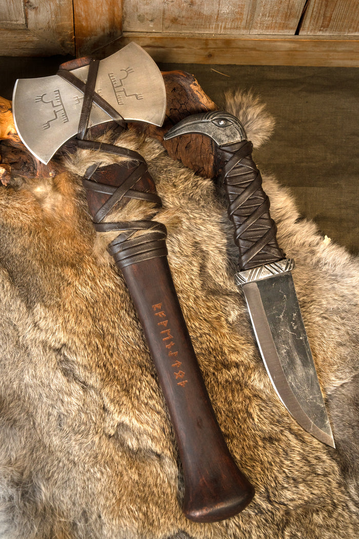 Viking axe and knife set, semi-sharp