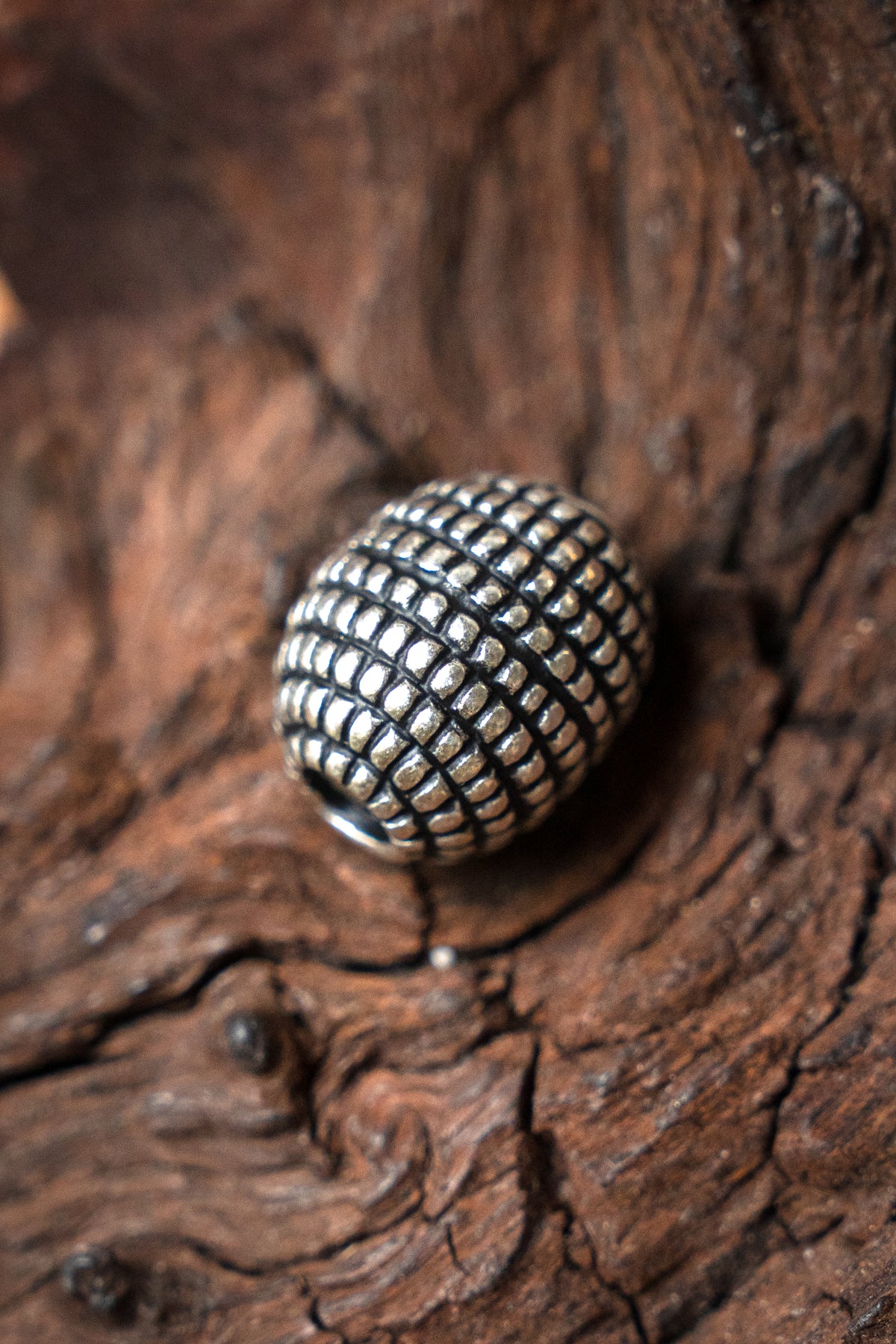 Viking beard bead Rusvik, silvered bronze