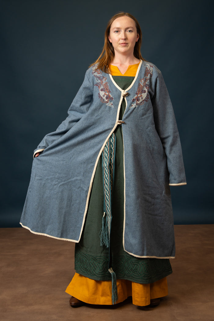Viking kaftan Skadi, blue, wool blend