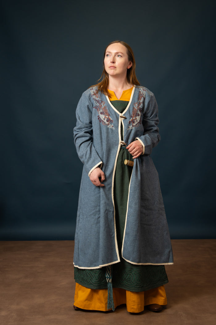 Viking kaftan Skadi, blue, wool blend