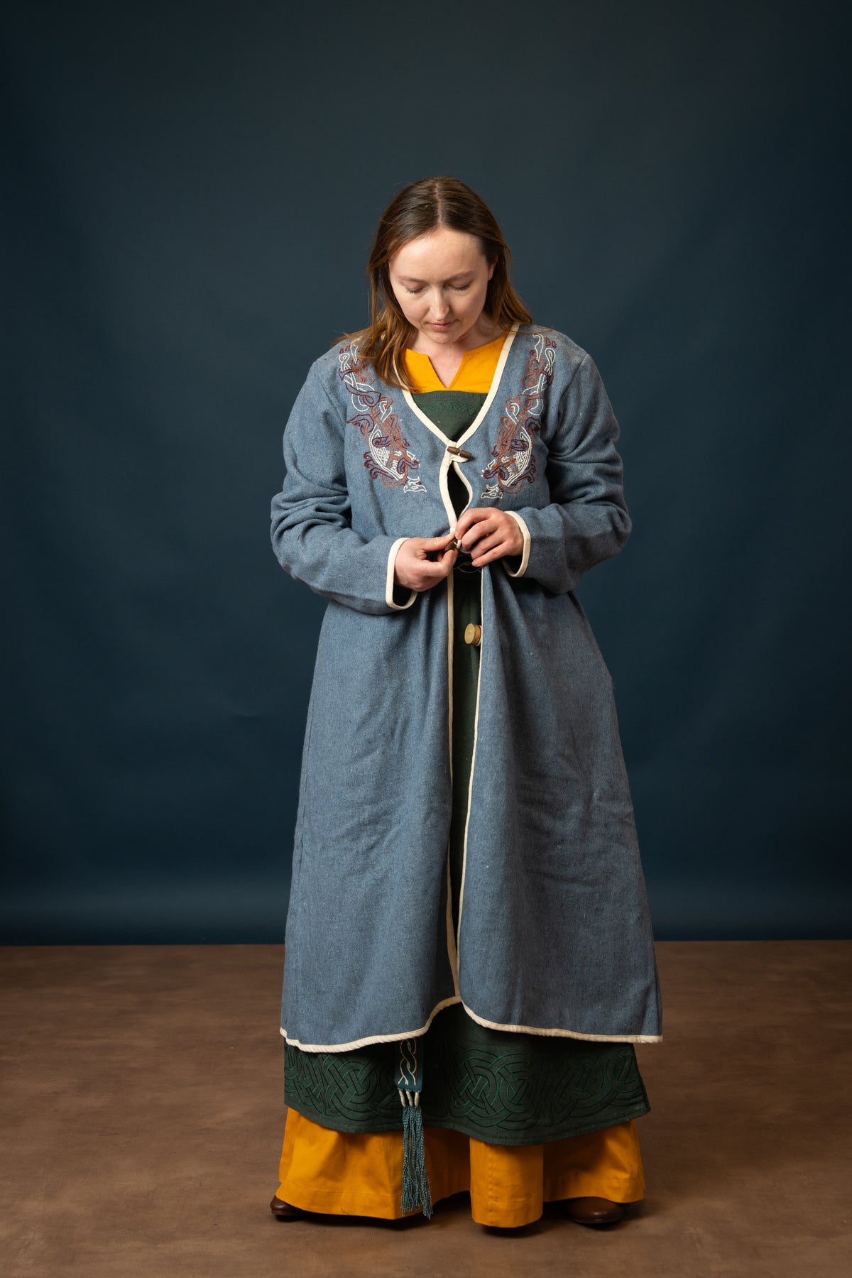 Viking kaftan Skadi, blue, wool blend
