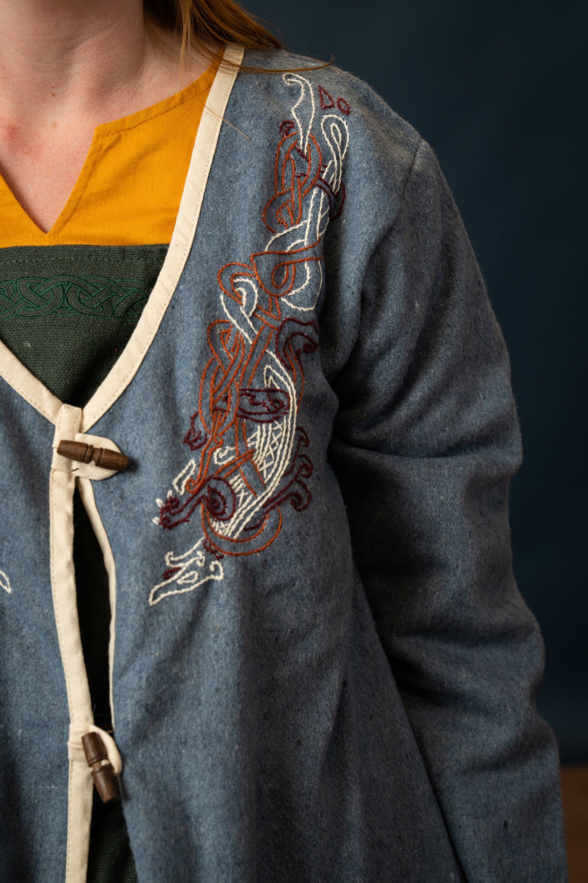 Viking kaftan Skadi, blue, wool blend