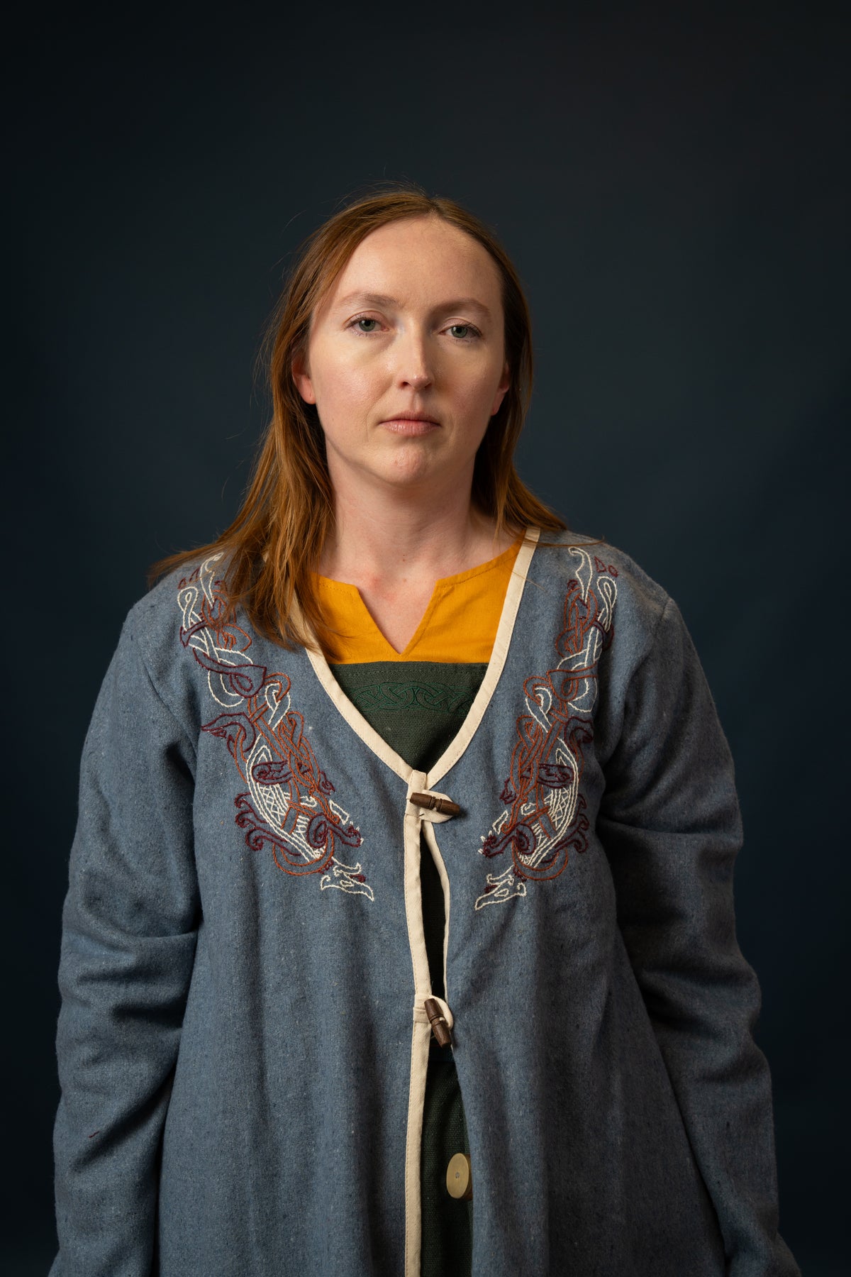 Viking kaftan Skadi, blue, wool blend