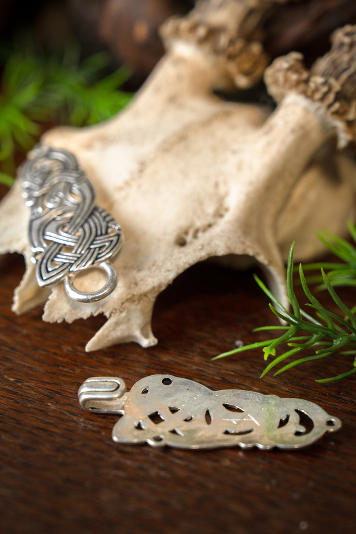 Viking cloak clasp with dragons, silvered bronze