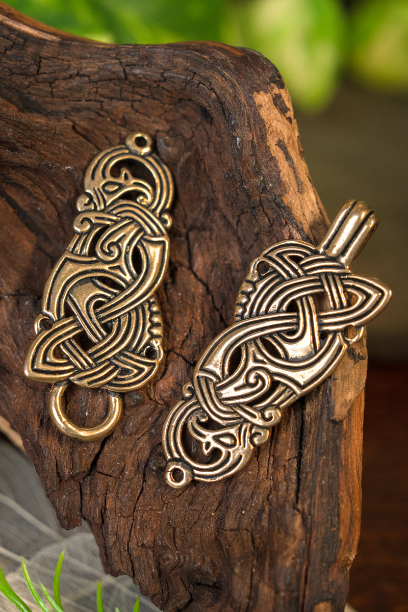 Fermeture de manteau viking avec dragons, bronze
