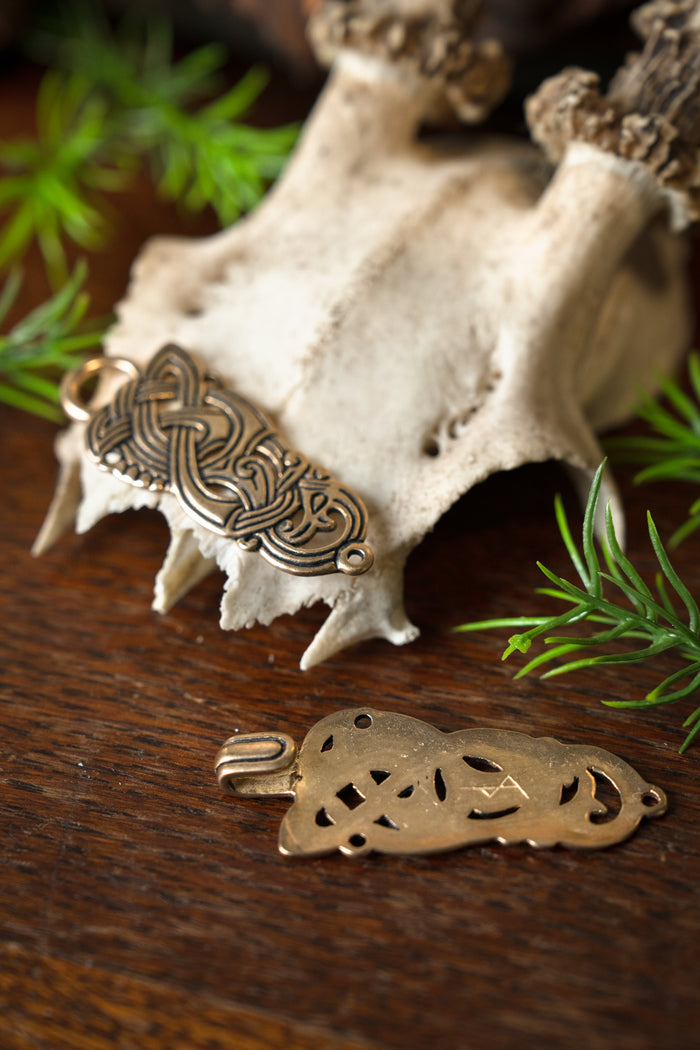 Viking cloak clasp with dragons, bronze