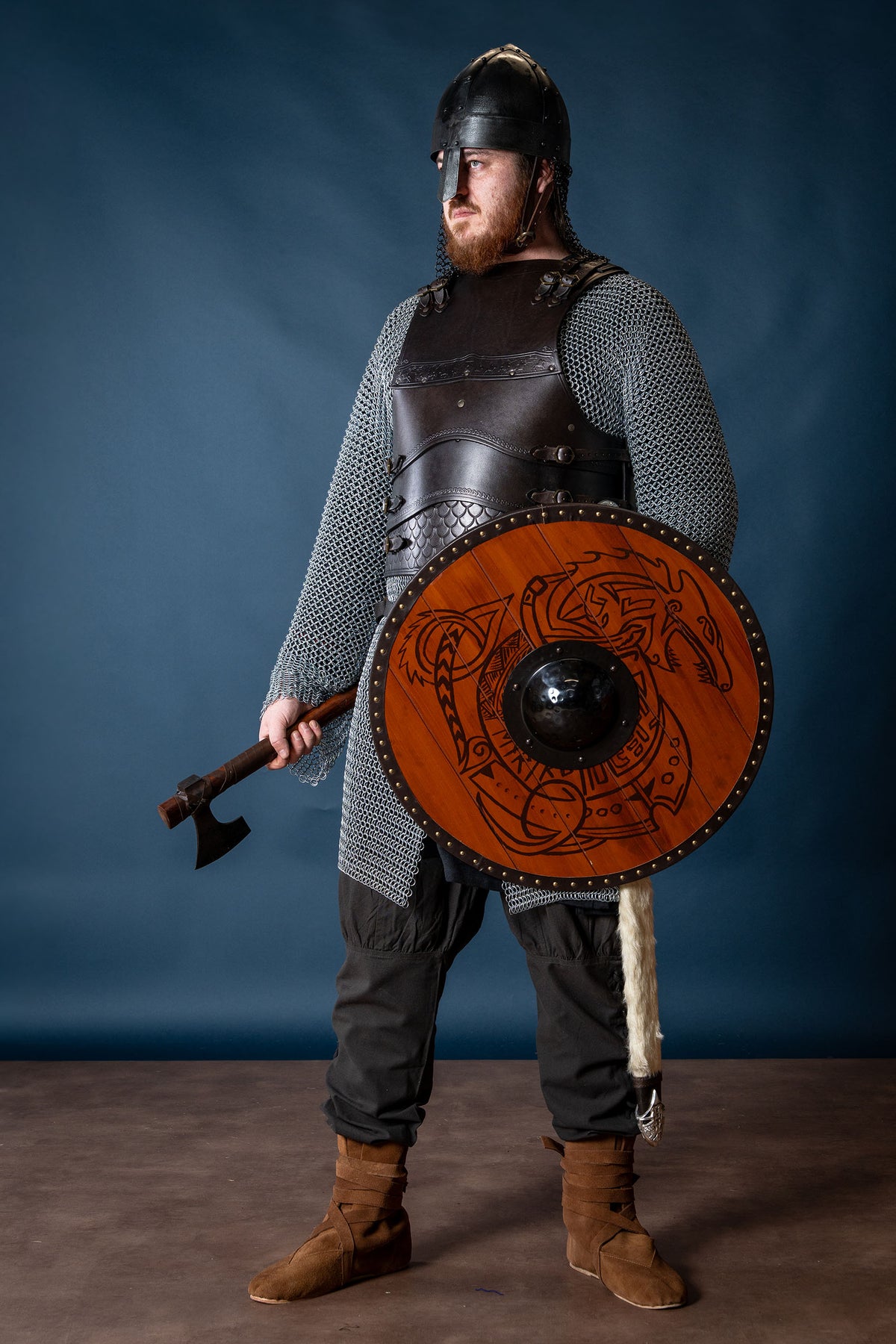 Viking spangenhelm with chainmail, dark, 1-1.2 mm