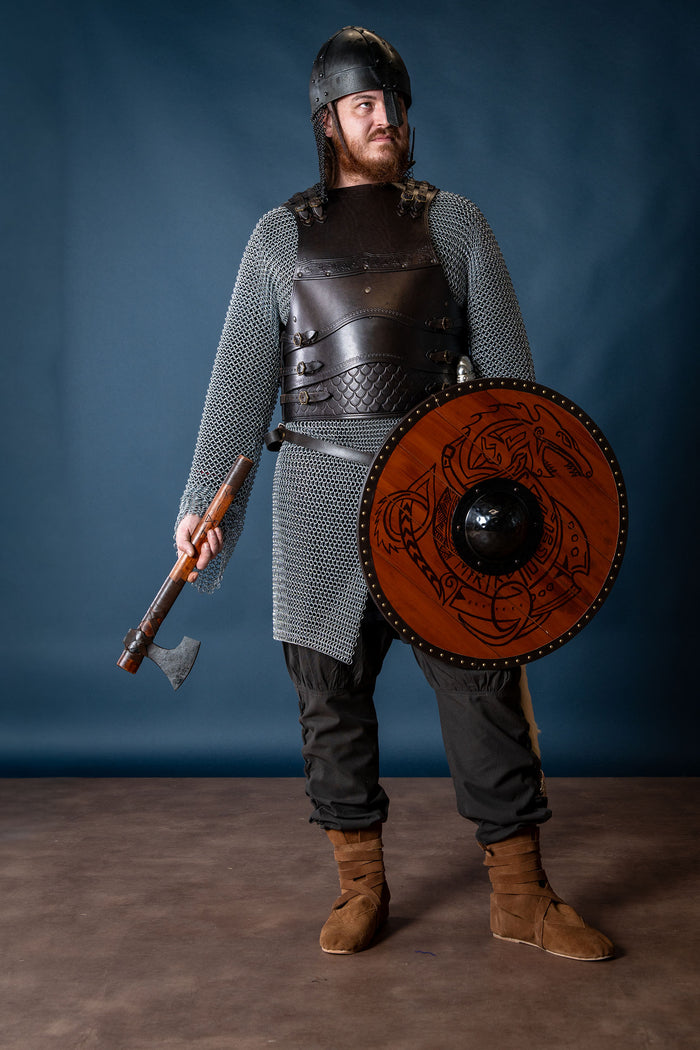Viking spangenhelm with chainmail, dark, 1-1.2 mm