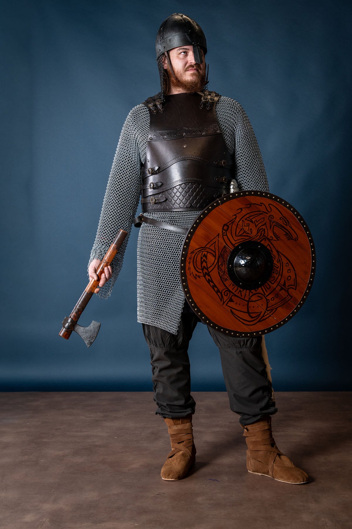Viking spangenhelm with chainmail, dark, 1-1.2 mm