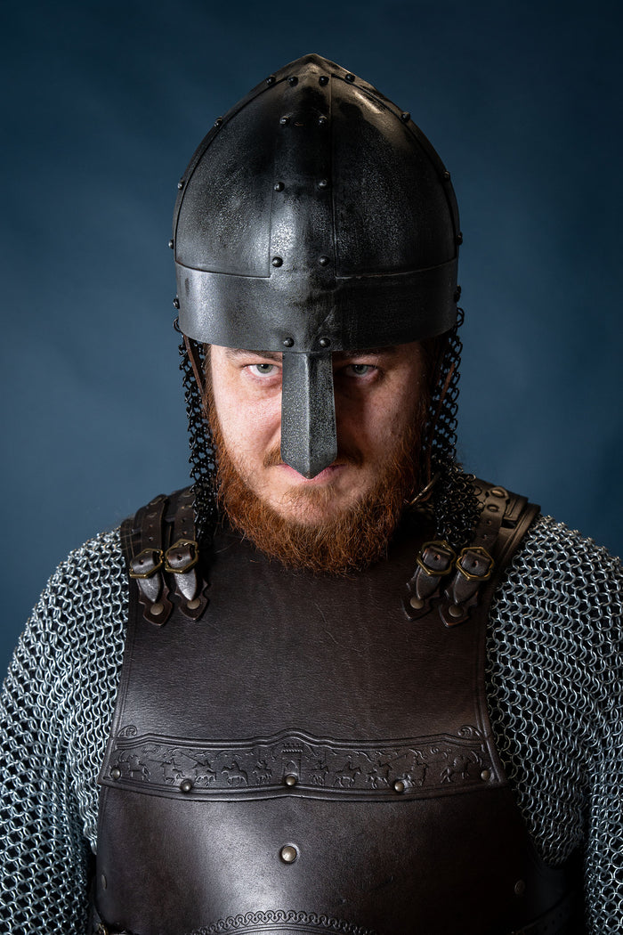 Viking spangenhelm with chainmail, dark, 1-1.2 mm