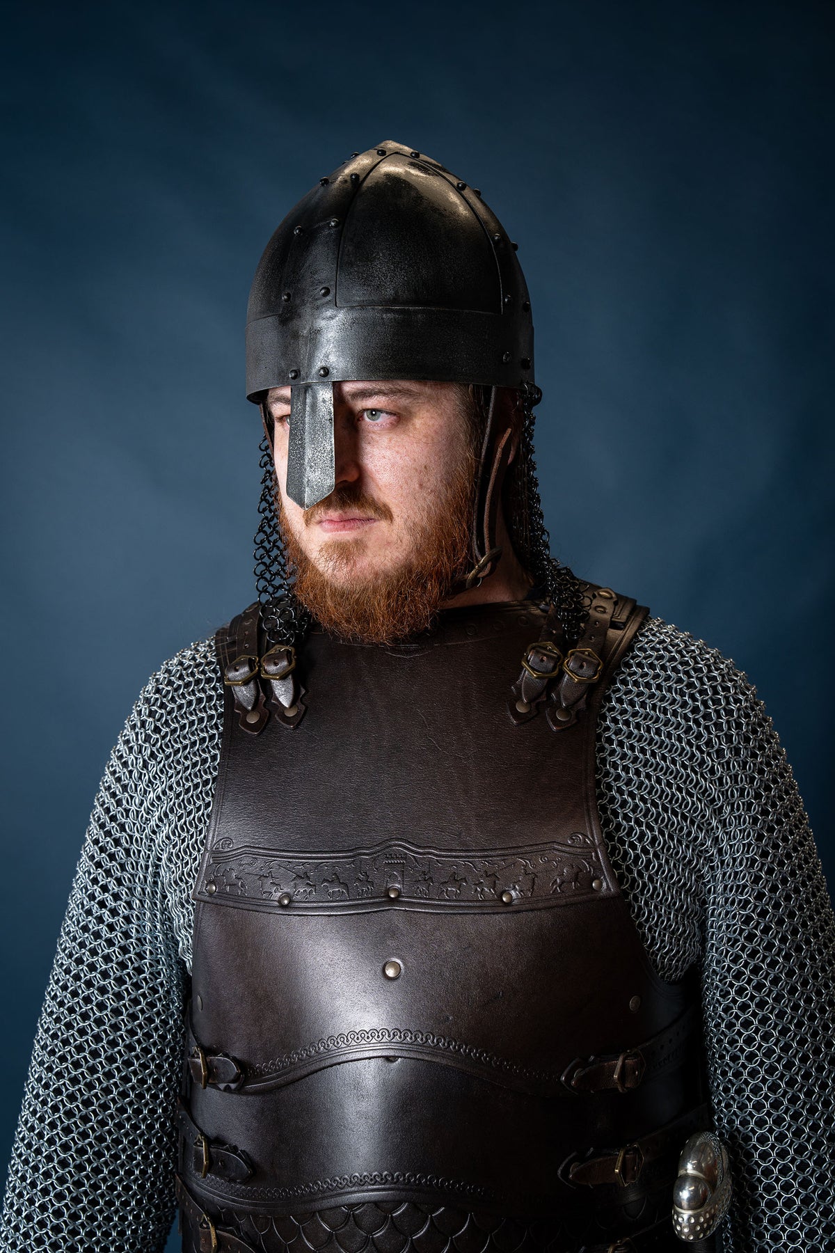 Viking spangenhelm with chainmail, dark, 1-1.2 mm