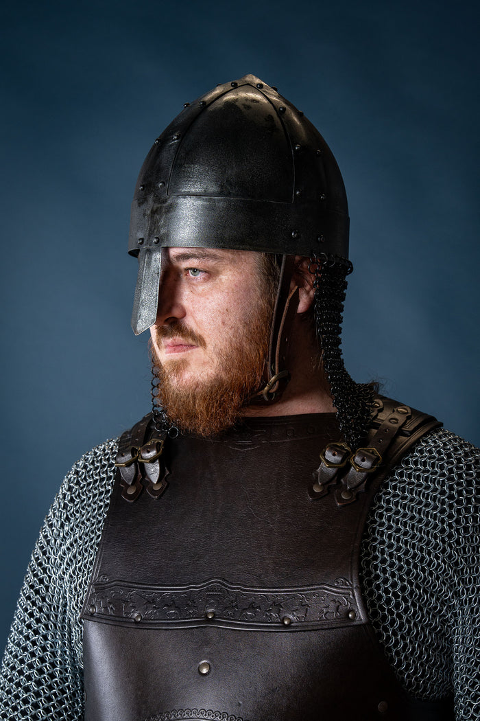Viking spangenhelm with chainmail, dark, 1-1.2 mm