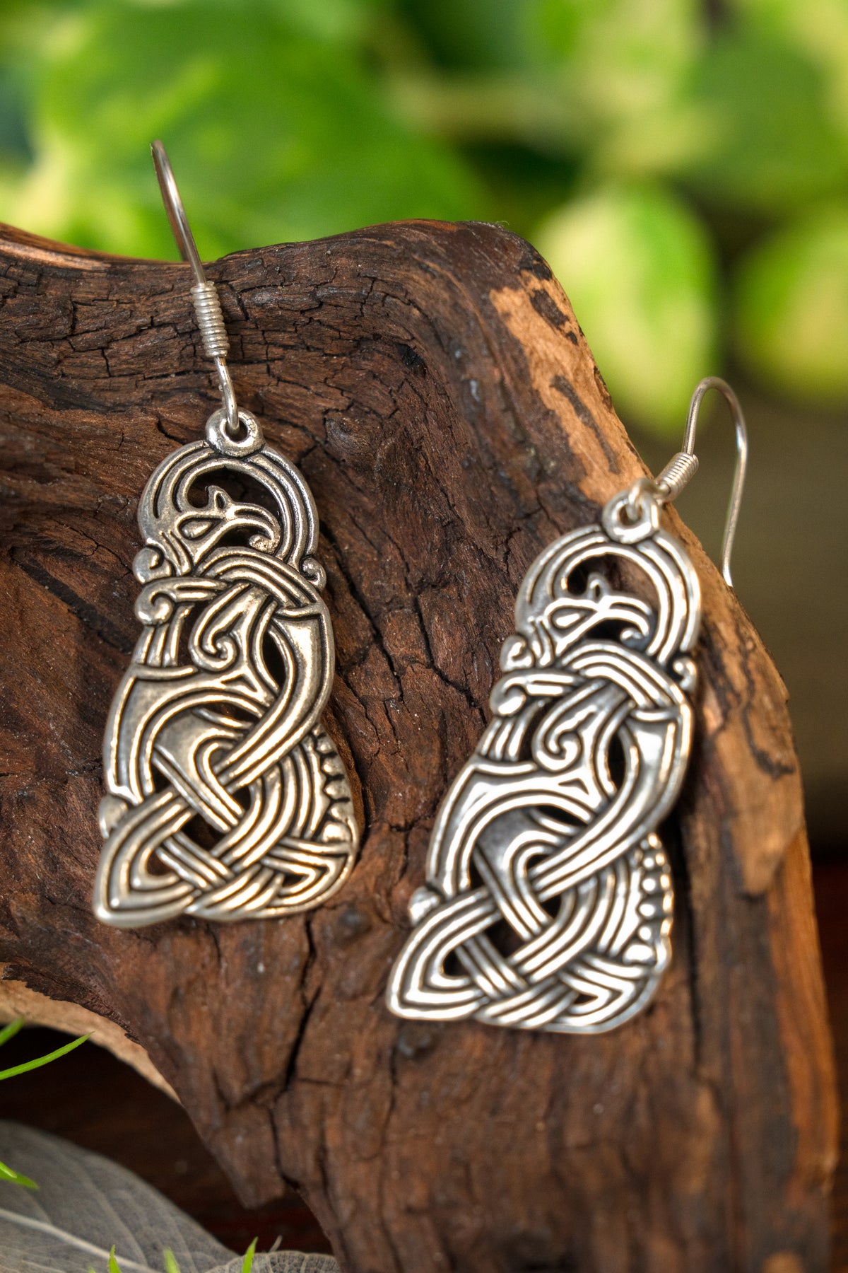 Viking dragon earrings, silvered bronze
