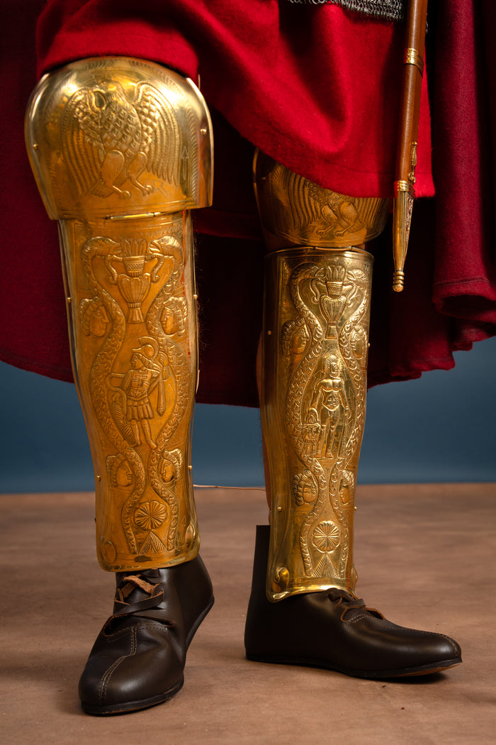 Praetorian Guard greaves, ocrae, brass, 1–1.2 mm