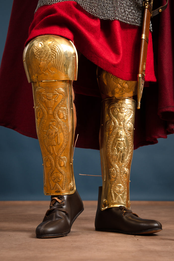 Praetorian Guard greaves, ocrae, brass, 1–1.2 mm