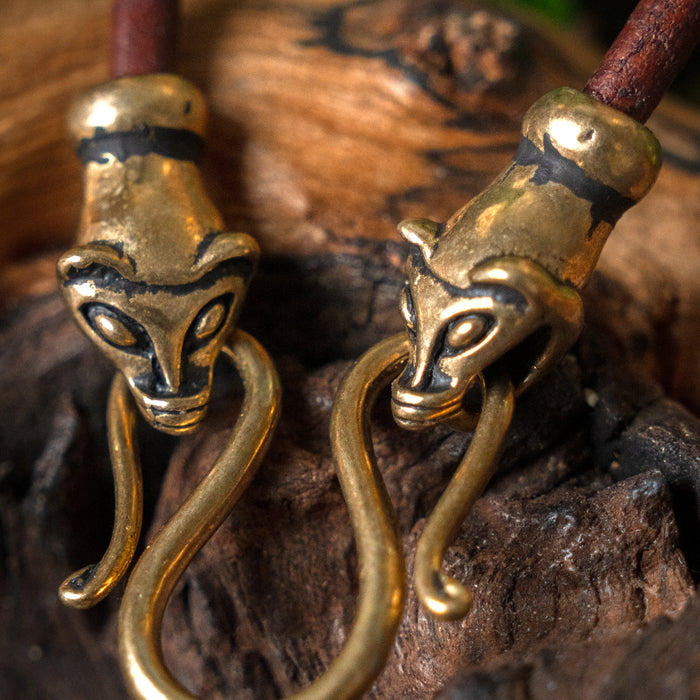 Viking necklace with weasels, brown, leather