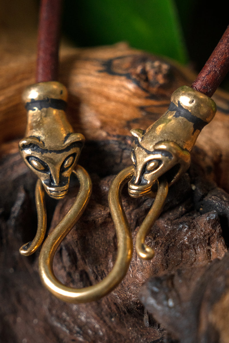 Vikingehalskæde med væsler, brun, læder