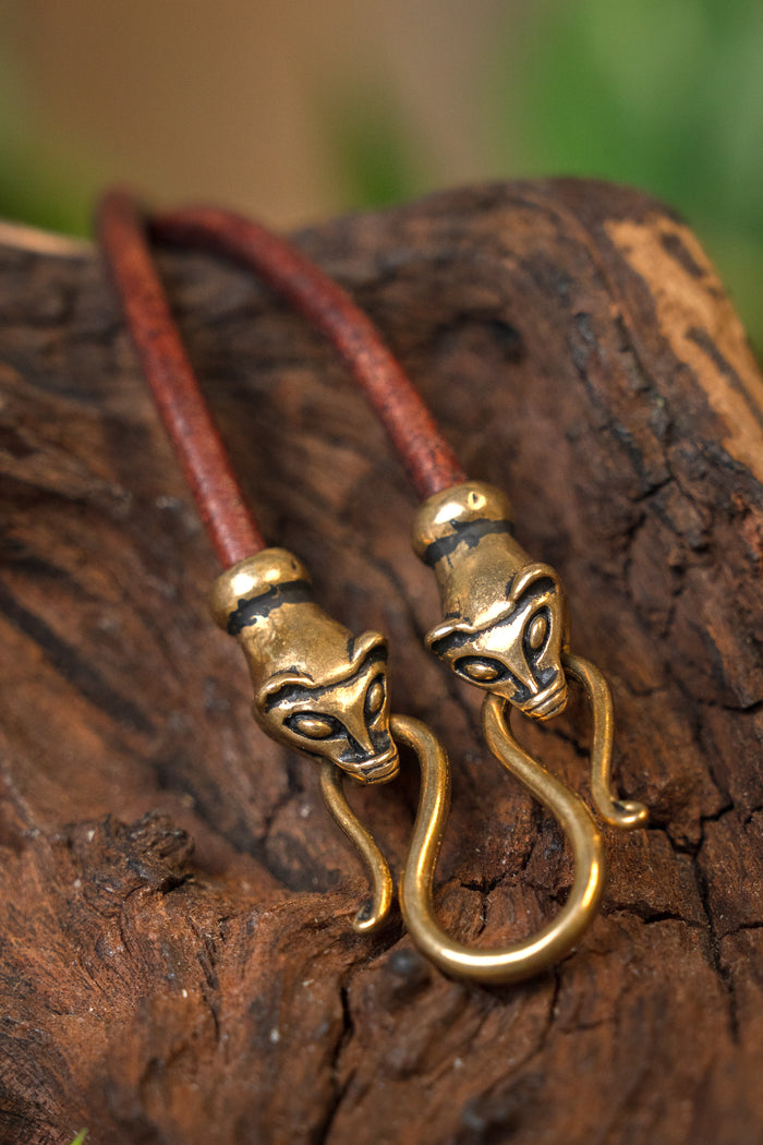 Viking necklace with weasels, brown, leather