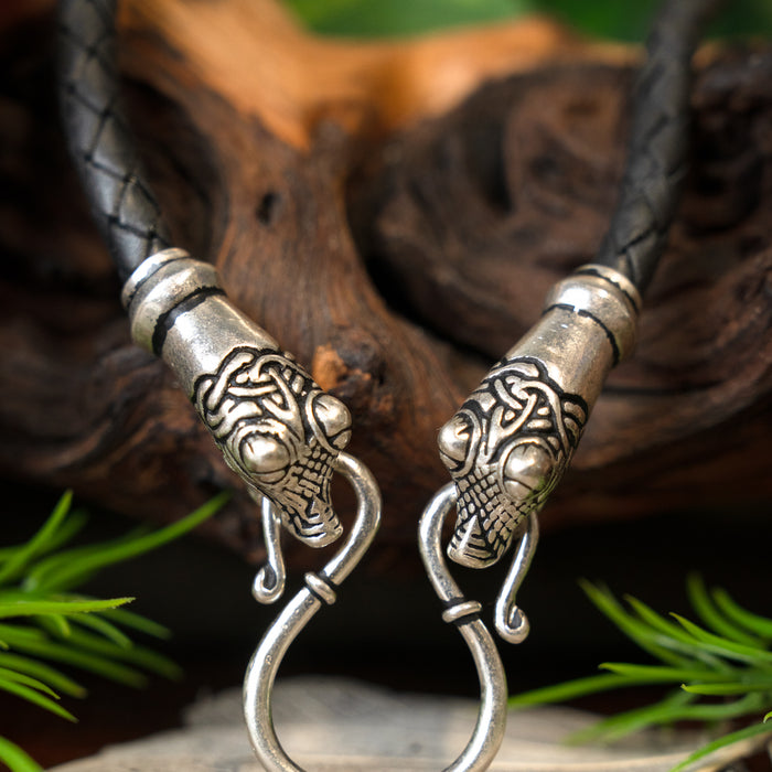 Viking Oseberg necklace, black, leather