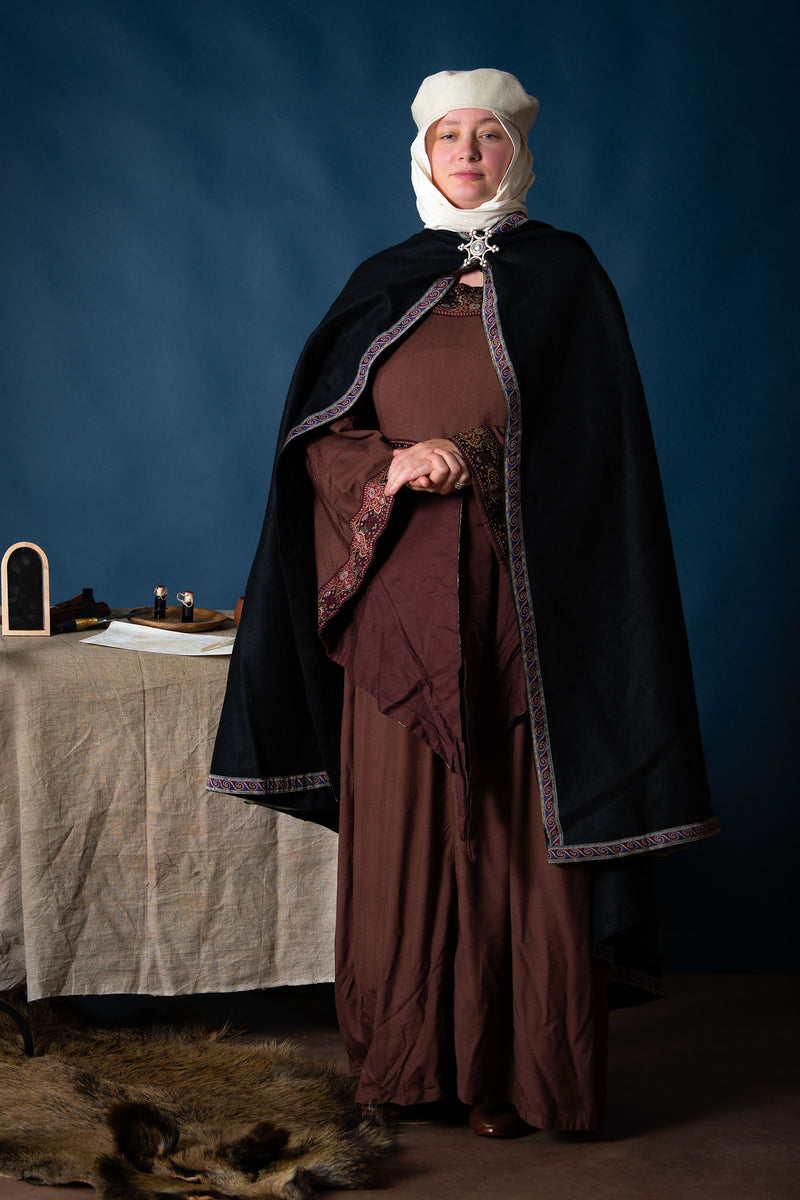 Mantello ricamato Lyra, nero, misto lana