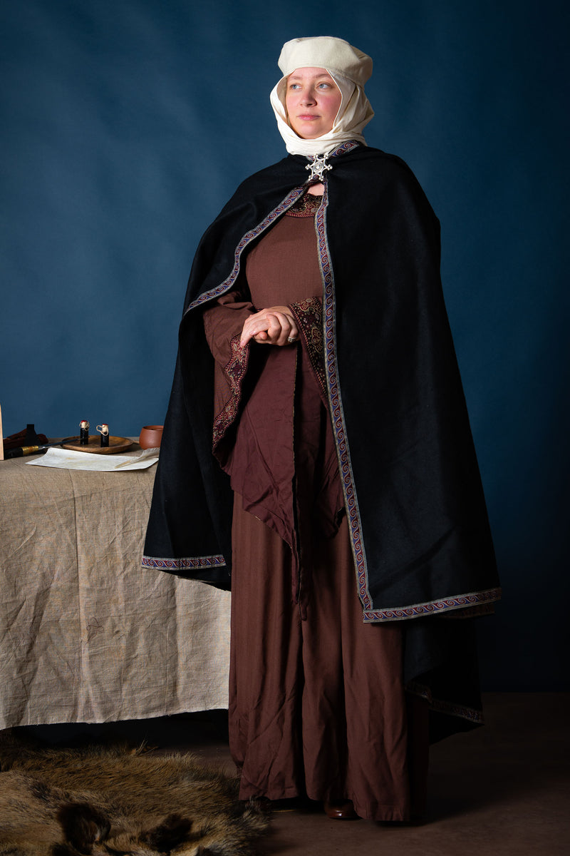 Mantello ricamato Lyra, nero, misto lana