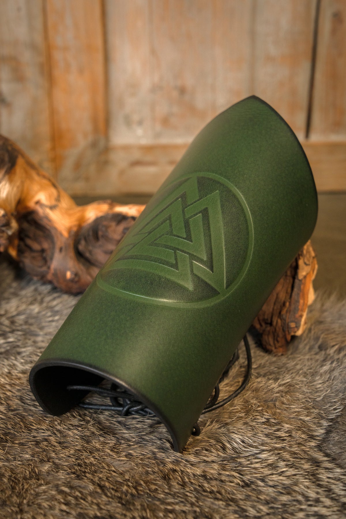 Leather bracers Valknut, green