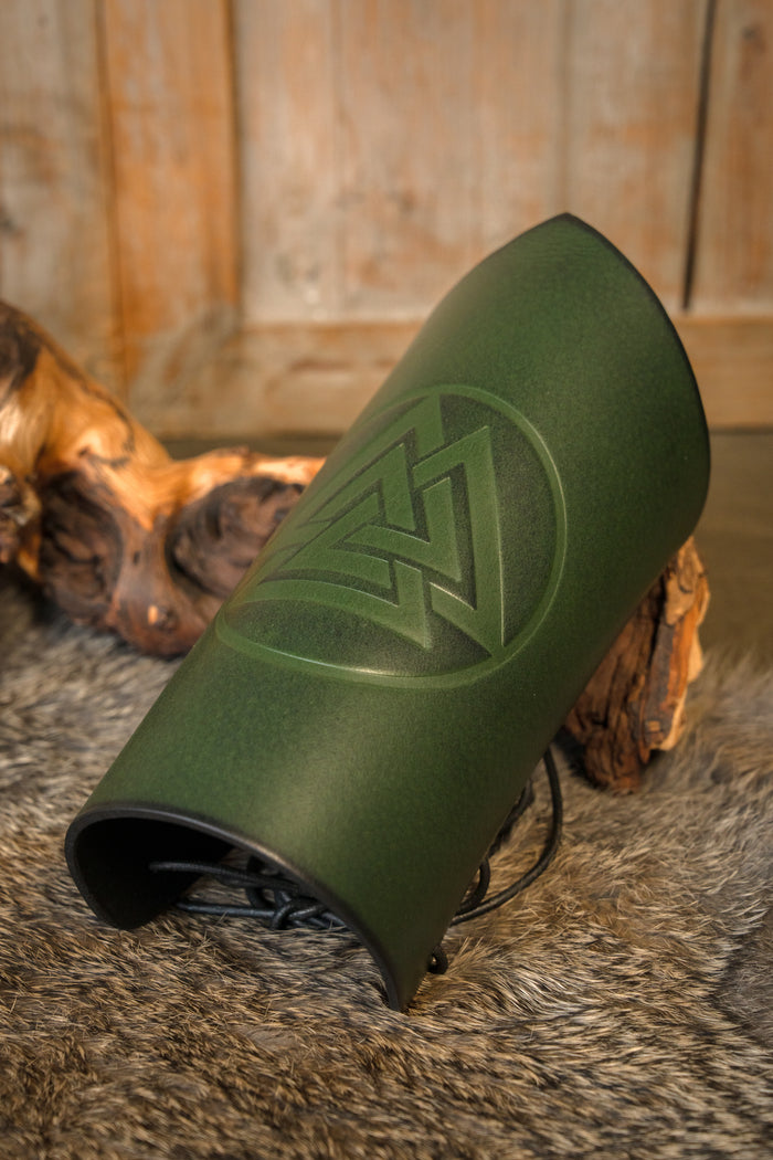 Leather bracers Valknut, green