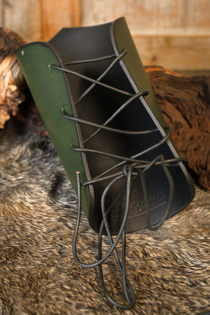 Leather bracers Valknut, green