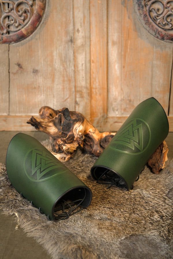 Leather bracers Valknut, green