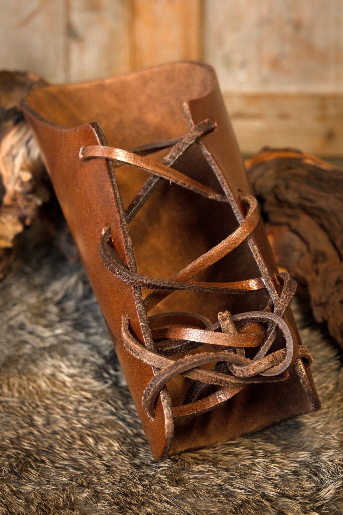 Leather Viking Bracers with Mjolnir