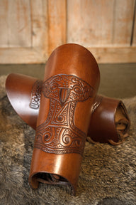 Leather Viking Bracers with Mjolnir