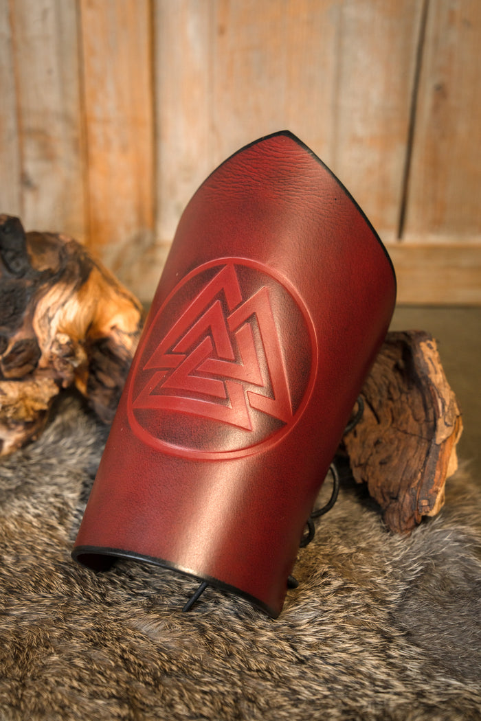 Leather bracers Valknut, red