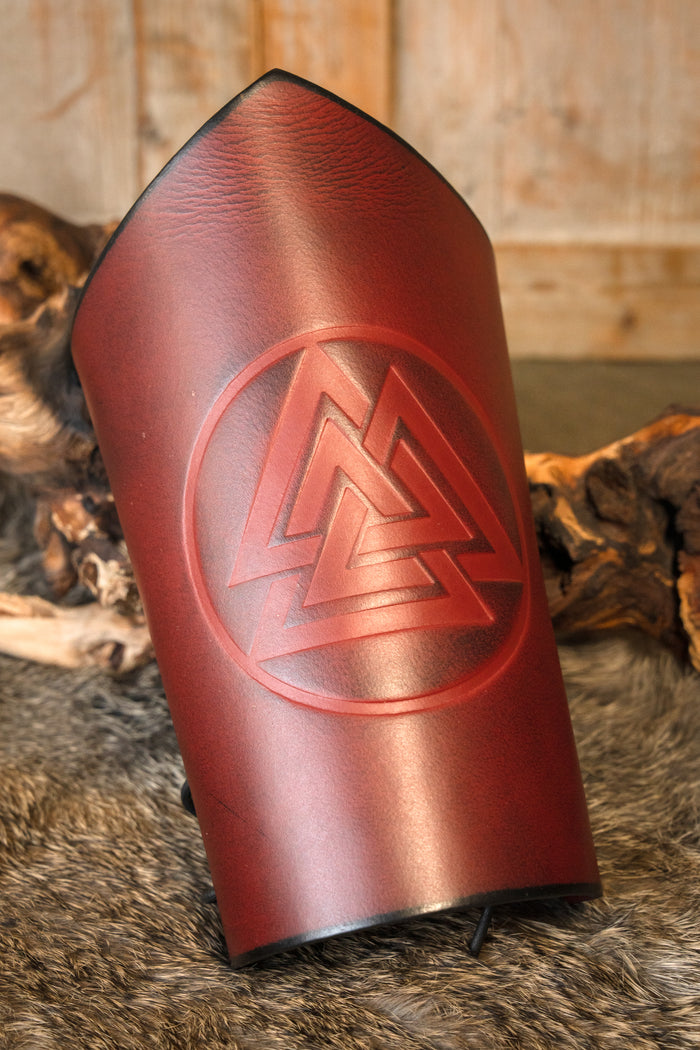 Leather bracers Valknut, red