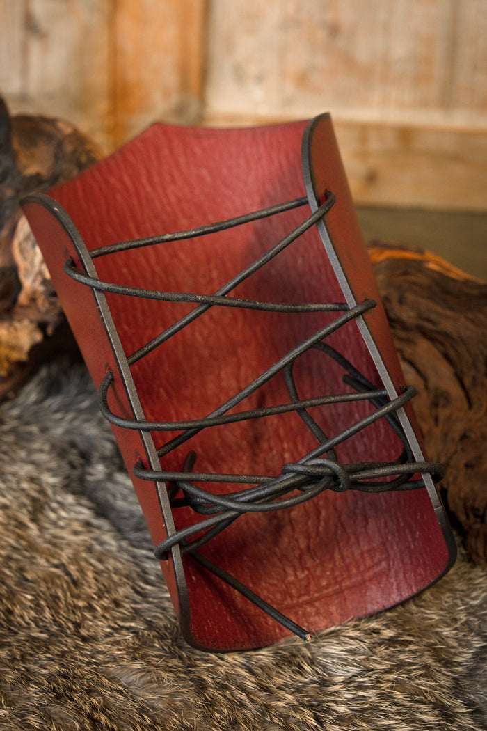 Leather bracers Valknut, red