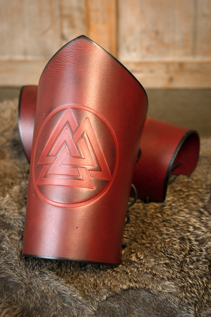 Leather bracers Valknut, red
