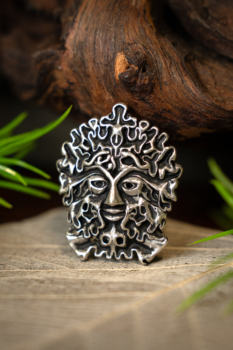 Green Man amulet, verzilverd brons